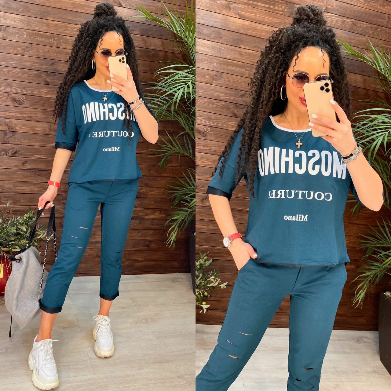 Костюм жіночий літній із вільною кофтою й укороченими штанами moschino