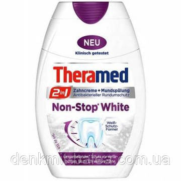 Зубна паста Терамед 2в1 з вибілювальним ефектом Theramed Non-Stop White 2in1 Zahncreme+Mundspulung 75 мл.