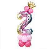 Кулька цифра фольгована в наборі з кулями, Рожевий у наборі 15 латексних куль 1 корона Висота цифри 80 см, фото 5