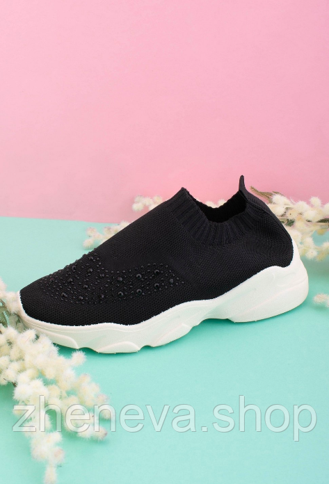 Красиві чорні кросівки зі стразами, розміри 36-41, фото 1