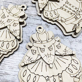 Об'ємна заготовка Ялинкова іграшка мишача королева 95х85х9мм, фанера 3+3+3 мм