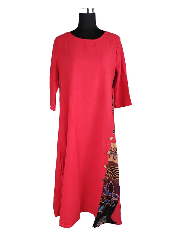 Сукня довга літня бавовна-льон розмір 48 червона C3079-ХXL