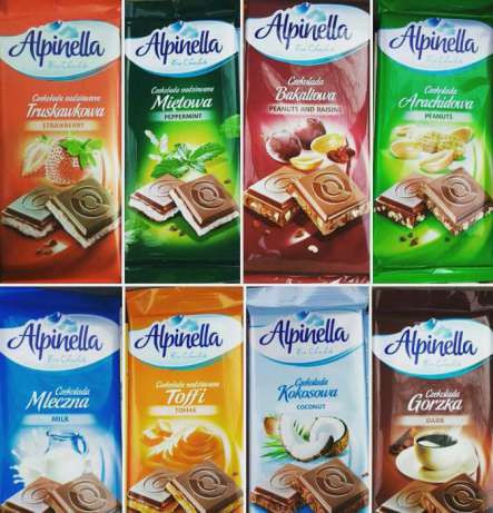 Шоколад Alpinella (Альпинелла) в асортименті 8 смаків Польща 100 г  (Ящик 100 шт.)