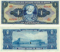 Бразилия 1 крузейро 1944 AU-UNC Подпись от руки на банкноте (P132)