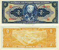 Бразилия 2 крузейро 1944 AU-UNC Подпись от руки на банкноте (P133)