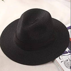Дорослий солом'яний капелюшок чорний складний