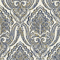 088723 обои текстильные Valentina Rasch Германия темно синие белые с золотом ажурные стильные неоклассика 53см