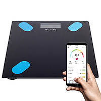 Розумні підлогові ваги Kamille 28 см з Bluetooth, вимірювання ваги та ІМТ, чорні
