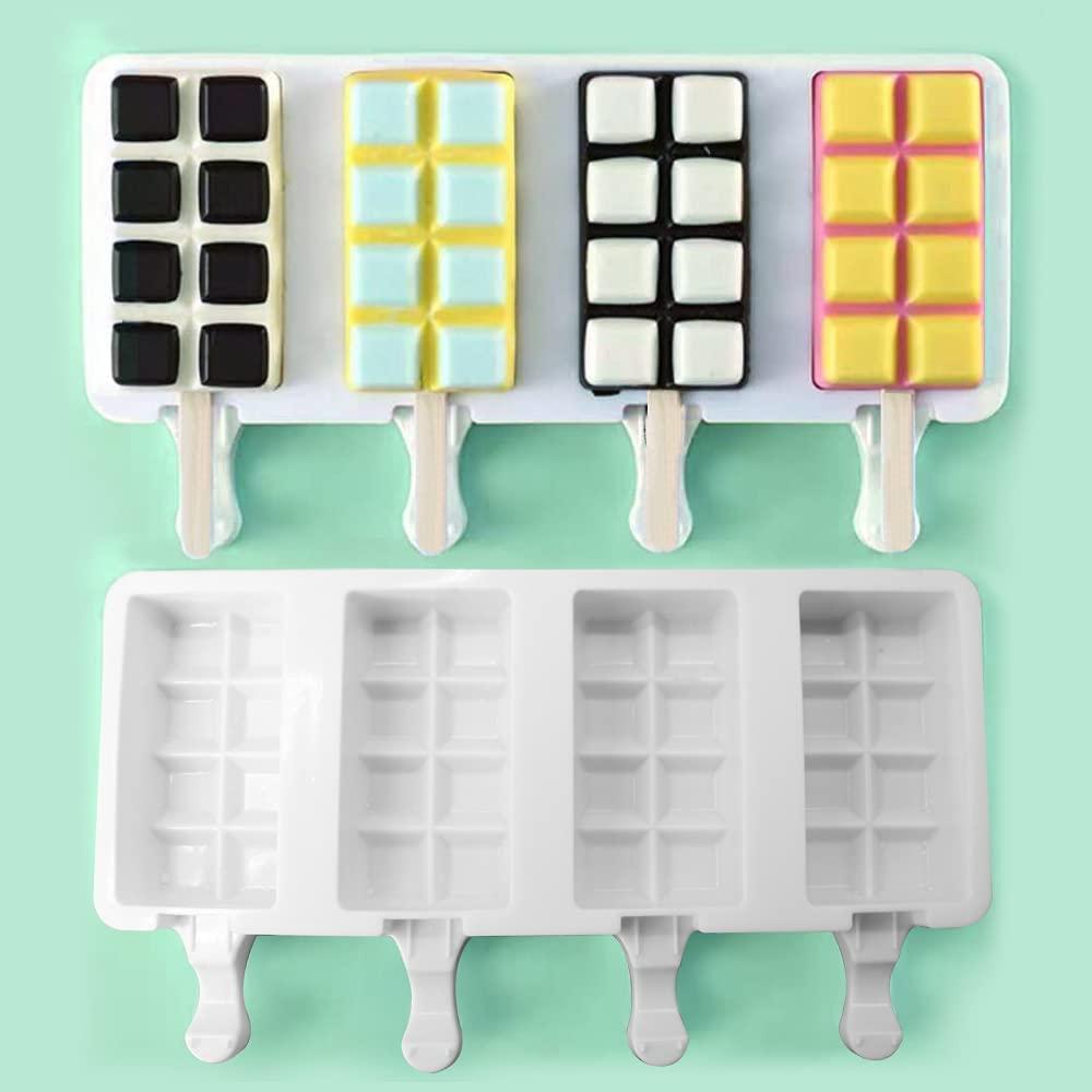 Форма силіконова для морозива "Плитка Шоколада" на паличці, на 4 комірки, ескімо, фруктовий сік, фото 1