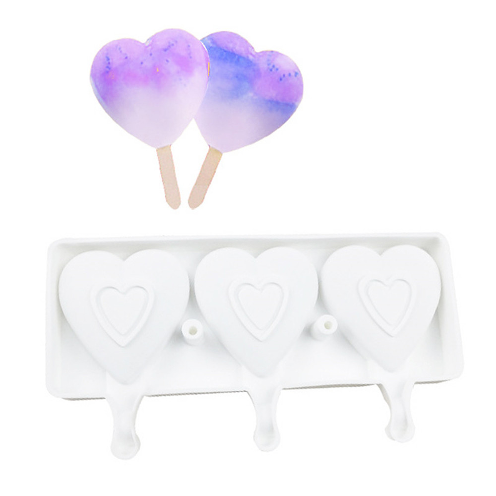 Форма силіконова для морозива "Серце" на паличці, на 3 комірки, фото 1