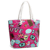 Женская яркая пляжная вместительная текстильная сумка Case 08s05m5014-1 розовая