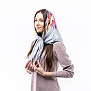 Атласна хустка з квітковим принтом 90х90см Сіра, фото 3