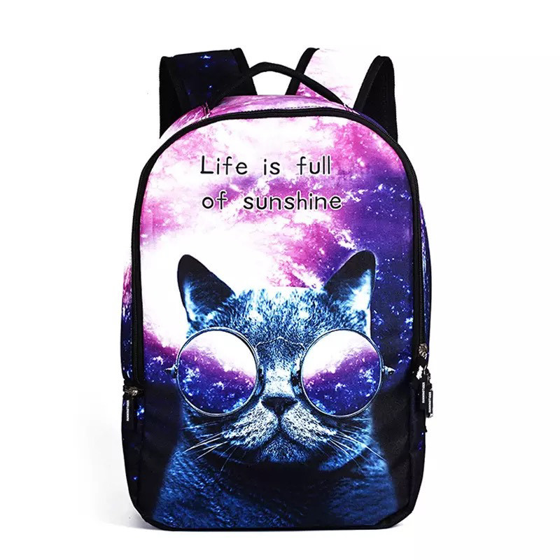 Міський стильний рюкзак шкільний водонепроникний підлітковий галактика (космос) з котом в окулярах