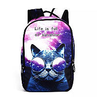 Городской рюкзак стильный школьный водонепроницаемый подростковый галактика (космос) с котом в очках