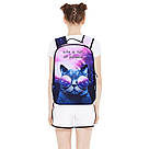 Міський стильний рюкзак шкільний водонепроникний підлітковий галактика (космос) з котом в окулярах, фото 4