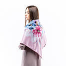 Атласна хустка з квітковим принтом 90х90см Рожева, фото 5