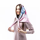 Атласна хустка з квітковим принтом 90х90см Рожева, фото 3