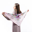 Атласна хустка з квітковим принтом 90х90см Персикова, фото 5