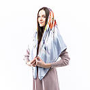 Атласна хустка з квітковим принтом 120х120см Сіра, фото 2