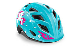 Велошолом MET Elfo Blue Unicorn глянцевий для дітей 46-53 см, з визором і мигалкою