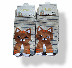 Шкарпетки жіночі з принтом котика мордочки з вушками короткі бежеві 36-41 Наталі