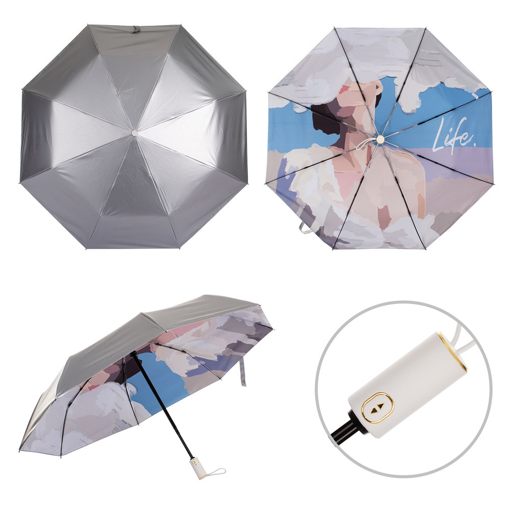 Парасолька жіноча складана повний автомат з малюнком усередині купола KAFA "Life", фото 1