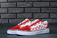 Женские кеды Vans Old Skool Checkerboard х Supreme Red White 36