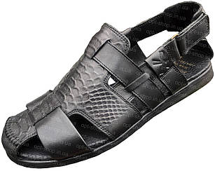 Босоніжки чоловічі шкіряні чорні сандалі на повну ногу 40-45 розмір від виробника
