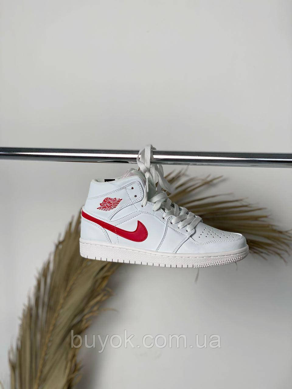 Жіночі кросівки Air Jordan 1 Mid White University Red BQ6472-106