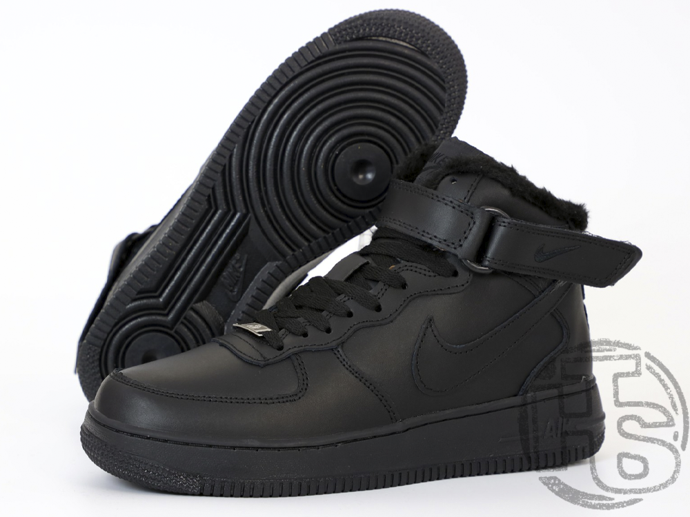 Nike Air Force 1 Mid Leather Triple Black 306352 001 BIGL.UA 1408765071