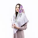 Атласна хустка з квітковим принтом 120х120см Бузкова, фото 2