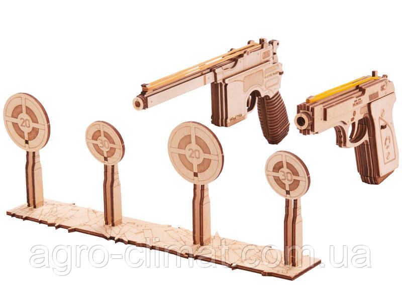 Деревянный 3D конструктор Набор пистолетов с мишенями - фото 1 - id-p1408775982