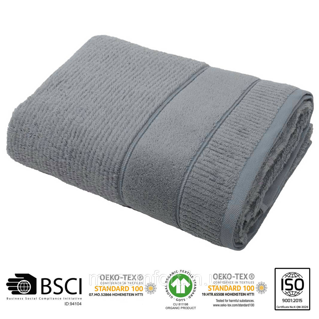 Рушник банний ECOCOTTON 80х150 з 100% органічної бавовни. Сірий (Туреччина)
