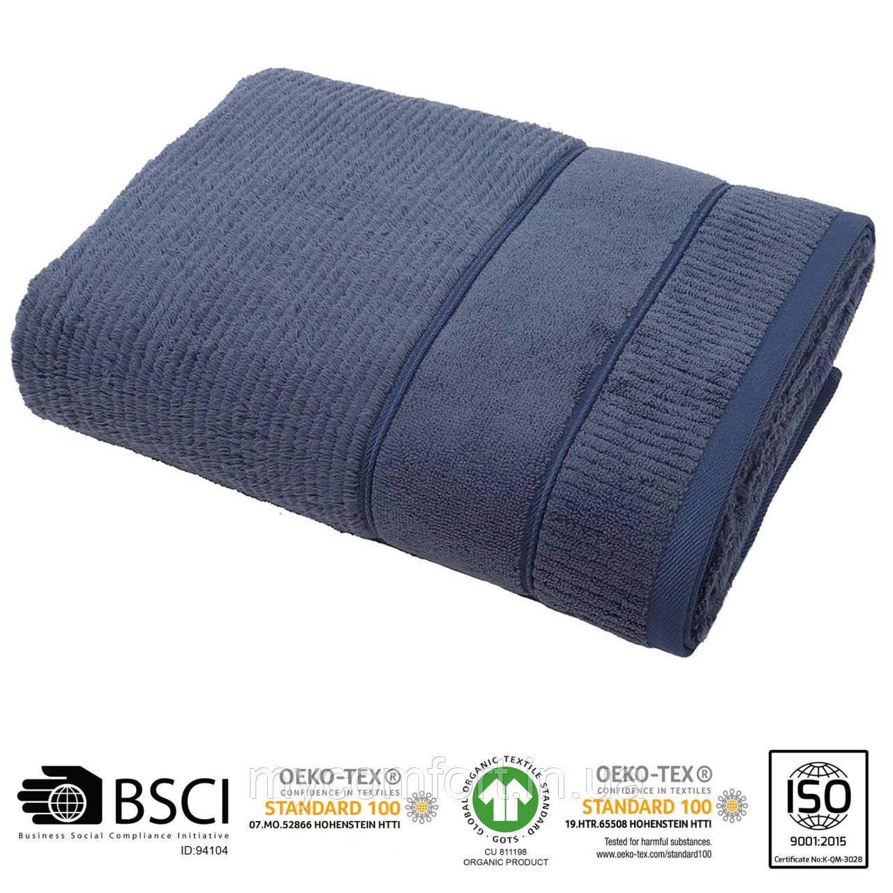 Рушник банний ECOCOTTON 80х150 з 100% органічної бавовни. Синій (Туреччина)