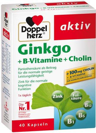 Вітаміни Doppelherz Гінкго Білоба + Холін + цинк + В-група для мозкового кровообігу Допельгерц, фото 1