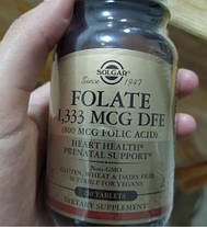 Фолієва кислота Фолат Солгар Solgar Folate 1,333 mcg DFE (Folic Acid 800 mcg) 250 таб, фото 5