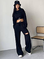 Женский костюм - тройка с брюками клеш, топом и укороченным свитшотом (р. S,M) 22ks1798