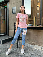 Летний костюм прогулочный укороченные джинсы и футболка с апликацией (р. S-XL) 79mko1794, фото 1