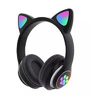 Беспроводные детские наушники с кошачьими ушками и подсветкой Cat Ear черные