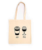 Эко-сумка шоппер рисунок AM PM кофе вино ручная роспись ручная работа