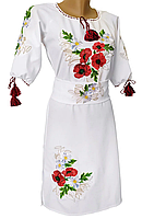 Подростковое Платье вышиванка для девочки белое Цветы р.146 - 164