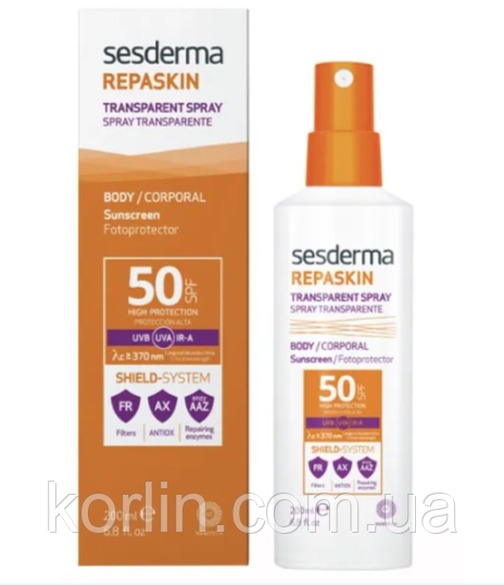 Sesderma Repaskin Transparent Spray Сонцезахисний Спрей Для Обличчя й тела SPF50 200 мл Доставка з ЄС
