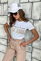 Базовая женская белая футболка с принтом New York 42-48 размеры Кофе, 44