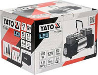 Компресор автомобільний YATO: 12 В, 250 Вт, тиск- 1 МПа, 60л/хв, шланг- 5м, кабель- 3 м + ліхтар LED YT-73462