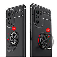 Силіконовий чохол для Poco F3 чорний матовий бампер з кільцем підставкою