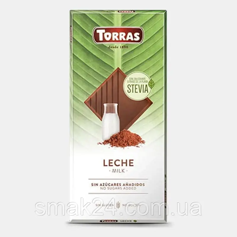 Шоколад молочний без цукру та глютену Torras Stevia Leche 100 г Іспанія