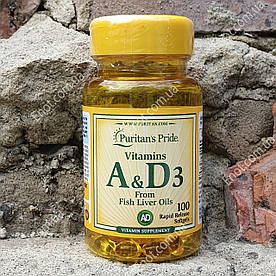 Вітаміни А та Д3 Puritan's Pride Vitamins A & D3 100 гелевих капсул