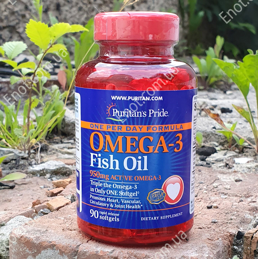 Риб'ячий жир Puritan's Pride One Per Day Omega-3 Fish Oil 90 гелевих капсул, фото 1