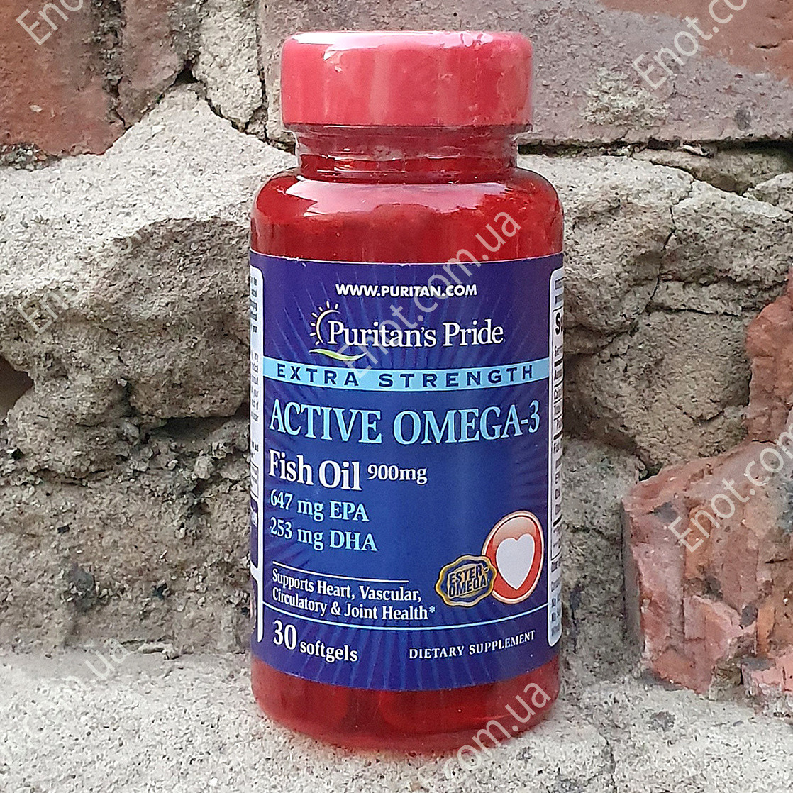 Риб'ячий жир Puritan's Pride Extra Strength Active Omega-3 Fish Oil 900 mg 30 гелевих капсул