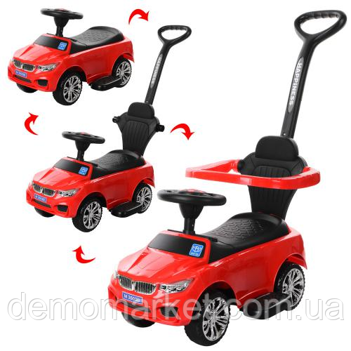 Дитяча каталка-толокар, Bambi M 3503B-3, 2в1(нар.ручка),муз,світло,подст.для ніг,на бат-ке, червоний, фото 1